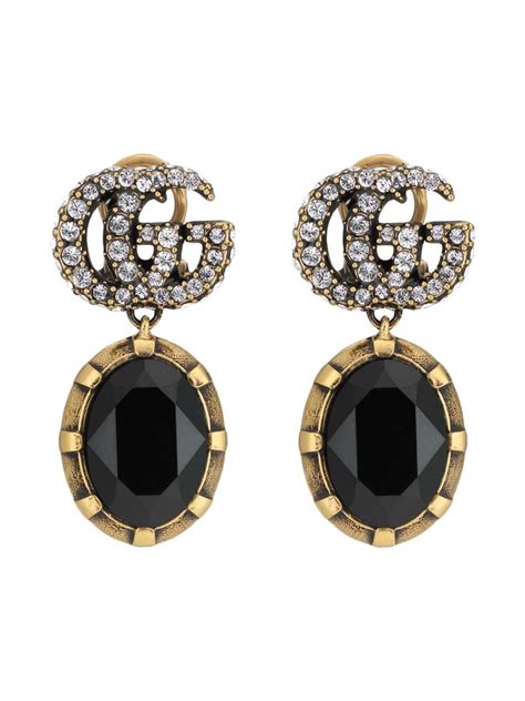 gucci crystal-embellished double g earrings - black|gucci multi stone earrings.